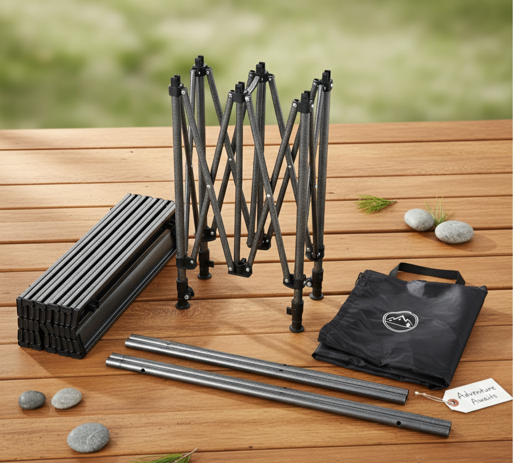 Portable 5-Piece Folding Camping Table and Chairs Set - Height Adjustable Picnic Table for 4 Persons | Lightweight Aluminum Foldable Table for Outdoor BBQ, Beach, Hiking & Backyard