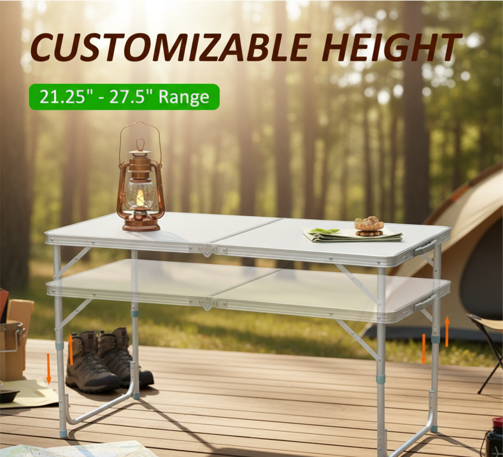 Portable 5-Piece Folding Camping Table and Chairs Set - Height Adjustable Picnic Table for 4 Persons | Lightweight Aluminum Foldable Table for Outdoor BBQ, Beach, Hiking & Backyard