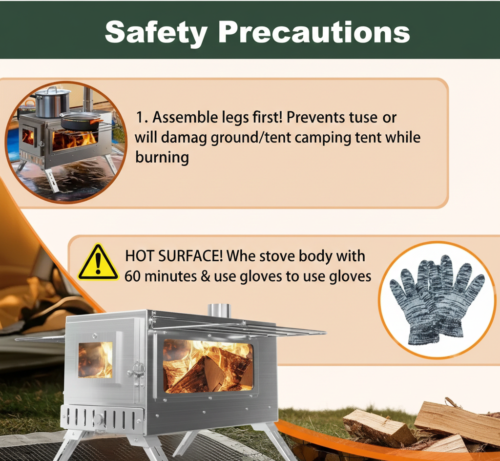 Portable Wood Burning Stove with 6 Stainless Steel Chimney Pipes – Compact Hot Tent Stove for Winter Camping, Heating & Outdoor Cooking, Multi-Fuel Outdoor Stove