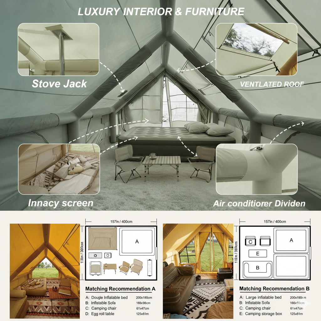 Ultimate 4-Season Inflatable Glamping Villa - 129ft² Spacious Living, All-Weather Waterproof Luxury Tent with Stove Jack